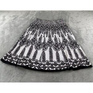 RQT‎ Petite Womens Black White Damask Crinkle A-Line Skirt Lace Trim Size PL